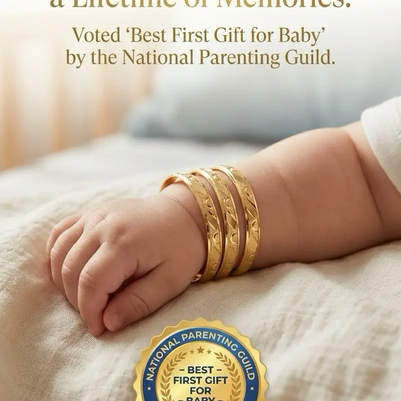 14 Karat Gold Filled Bracelet Set (3-Piece), Handcrafted Non Tarnish Jewelry, Elegant Costume Accessory for 1-3 Years Old Kids (Please Measure Wrist Before Ordering)