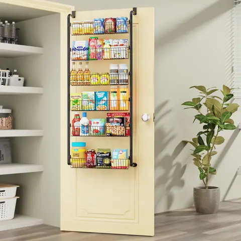 VANCASTLE 6/8 Tier Over the Door Pantry Organizer Rack - Metal Pantry Organization and Storage with Adjustable Baskets, Easy to Install Hanging Over the Door Spice Rack Shelf,Home & Kitchen Hanging Door Organizer