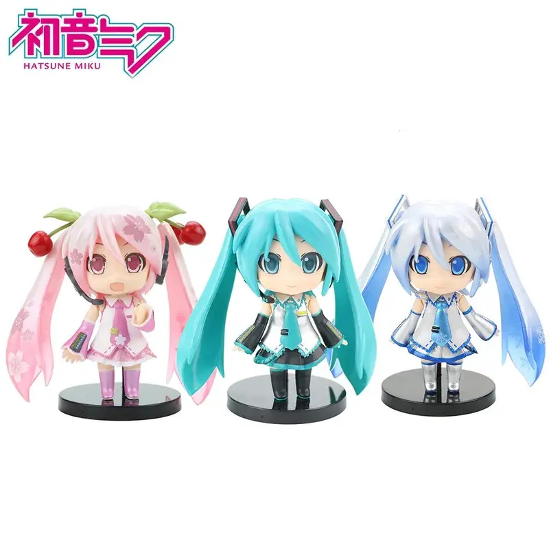 The New Hatsune Miku Figure Mini Character Ornaments Kawai Pink Green Hatsune Home desk Decoration Adult Toy