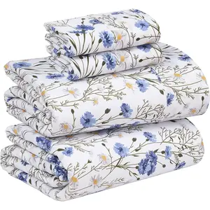 100% Cotton Sheets – Queen Size Percale Bedding, Cooling & Breathable Floral Design, Durable with a Crisp Soft & Comfortable Feel, 16" Deep Pocket, 4-Piece Set, Sweet Pea