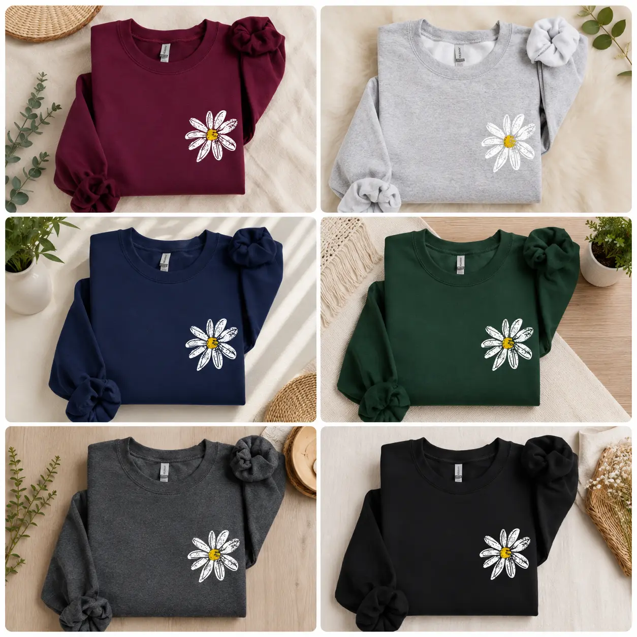 Minimalist Daisy Flower Pocket Print Graphic Shirt, Hand Drawn Floral Sweatshirt, Cute Vintage Daisy Botanical T-Shirt, Cottagecore Wildflower Gift Top