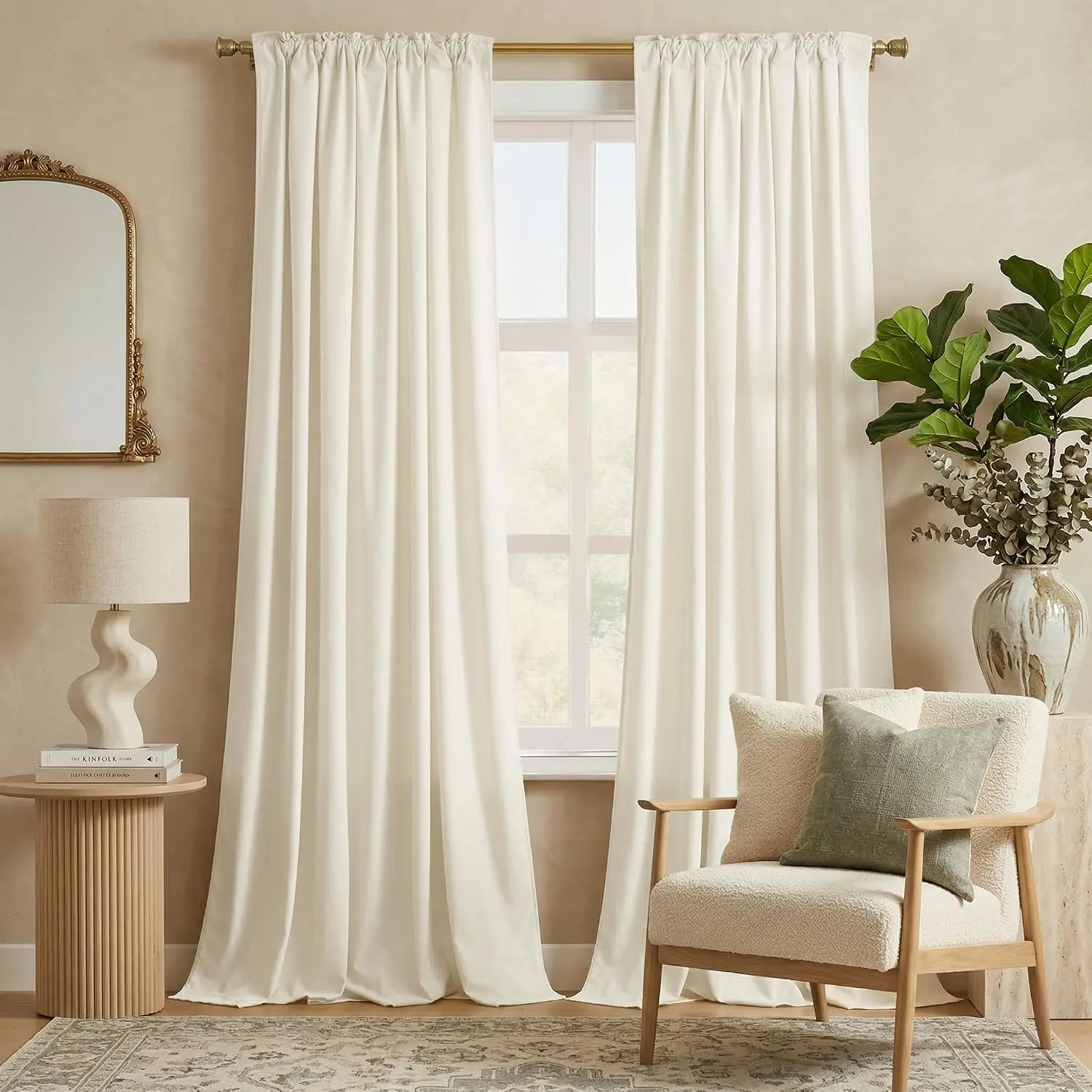 NICETOWN Thermal Insulated Velvet Curtains, Heavy Duty Keep Warm Drapes Room Darkening Thermal Insulated Curtains for Patio Hall Villa, Bedroom Window Treatment Set of 2