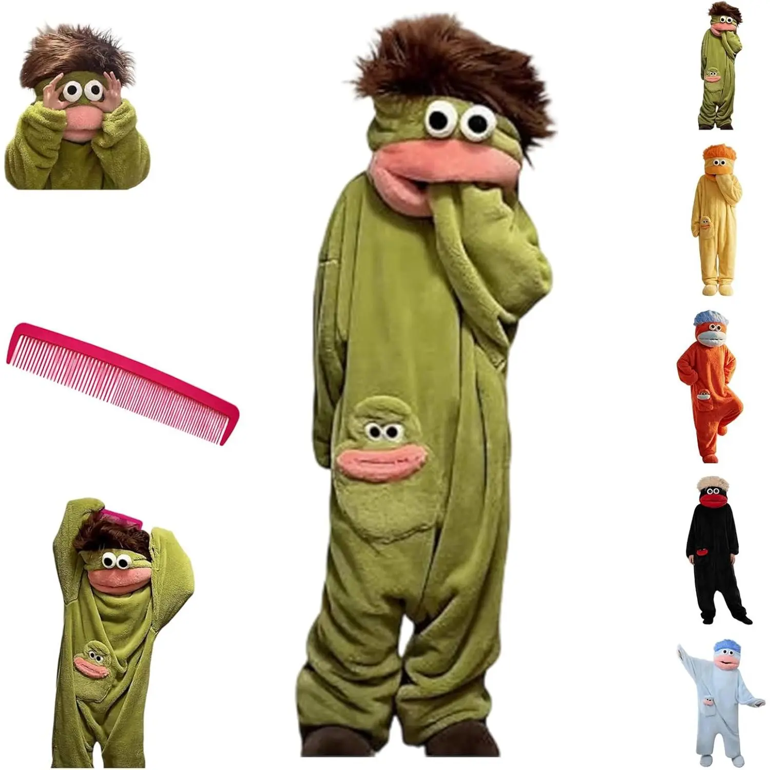 Oversized Hooded Funny Frog Onesie, Soft Plush Fleece One Piece Pajamas, Cozy Warm Full-Body Home Loungewear Casual Indoor Sleepwear