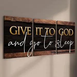 Wooden Framed Canvas Painting, 3 Counts/set Letter Pattern Western Wall Art, Vintage Art Canvas, Modern Home Decor, Vintage Design, Vintage Letters Print for Living Room Home Office Hotel, Art Wall Decoration