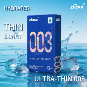 【Zioxx 003】10 Count  Ultra Thin Condoms for Men Hyaluronic Acid Lubricated for Extra Comfort SkinFit Natural Latex Odorless & Ultra-Sensitive
