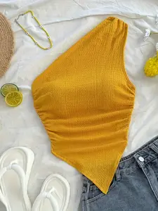 Women's Solid Color One Shoulder Tank Top, Casual Soft Sleeveless Top for Holiday Vacation, Ladies Clothes for Summer, Womenswear