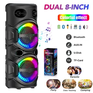 Dazone Portable Party Box Dual 8inch Karaoke Speaker System with Wireless Bluetooth, Microphone, LED Lighting & Rechargeable FM Radio Remote Control