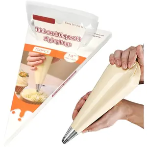 14 Inch Disposable Piping Bags 100 Pack - Anti-Burst Durable Plastic Pastry Bags, Clear Royal Icing Piping Bags for Cookie, Frosting, Cupcakes & , Cake Decorating Supplies Baking Tools