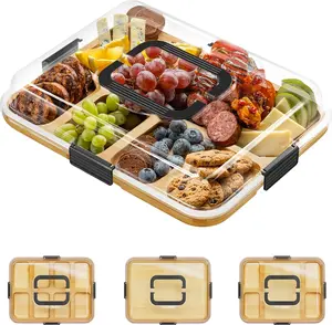 SpaceAid Bamboo Charcuterie Board with Lid 8 Compartments SpaceAid Bamboo Charcuterie Board with Lid 8 Compartments