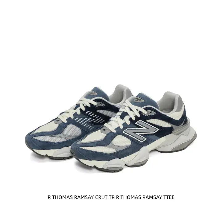 Low Saturation Dark Blue Cream Chunky Retro Sneakers Matte Grey Outline Logo Foam Cushion Midsole Cool Neutral Tone Four Seasons Street Fashion Shoes