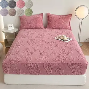 Butterfly Embossed Mattress Cover Set, 3 Counts/set Including 1 Mattress Cover & 2 Pillowcase without Filler, Soft Comfortable Bedding Set, Decorative Bedsheet Sets for Bedroom Dormitory