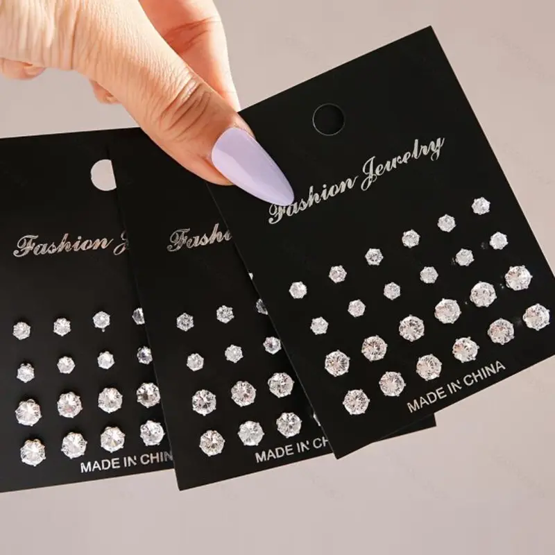 LUX-JEWEL - 12/24/36 Pairs Shiny Zircon Stud Earrings Set for Women Men Daily Versatile Chic Silver Color Crystal Ear Jewelry Accessories