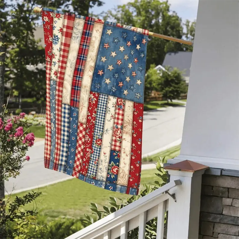 Patchwork American Flag Garden Flag: Vintage Quilt Style, Patriotic Yard Decor ( Flag Only - Pole Not Included )