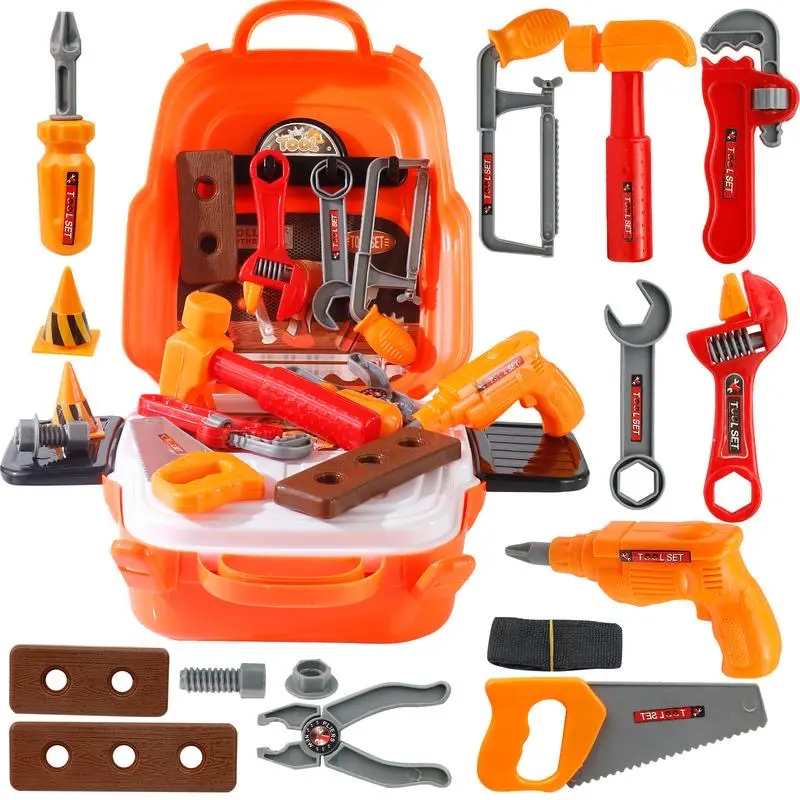 22-Piece Durable Kids Pretend Play Building Toys Complete Builder Kit - 22 Tools, Electronic Drill, Tool Box, Multifunction Adventure-Ready Backpack, Padded Straps, Safety Goggles, No Battery Needed, for Small Hands (Ages 3-8, Birthday Gift)