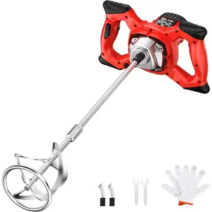 Cement Mixer, Max 2300W Electric Concrete Mixer with 6 Adjustable Speeds, Portable Mortar Mixer, 110V Handheld Mud Mixer for Mixing Mortar, , Slurry, Gypsum, Sheetrock, Feeding