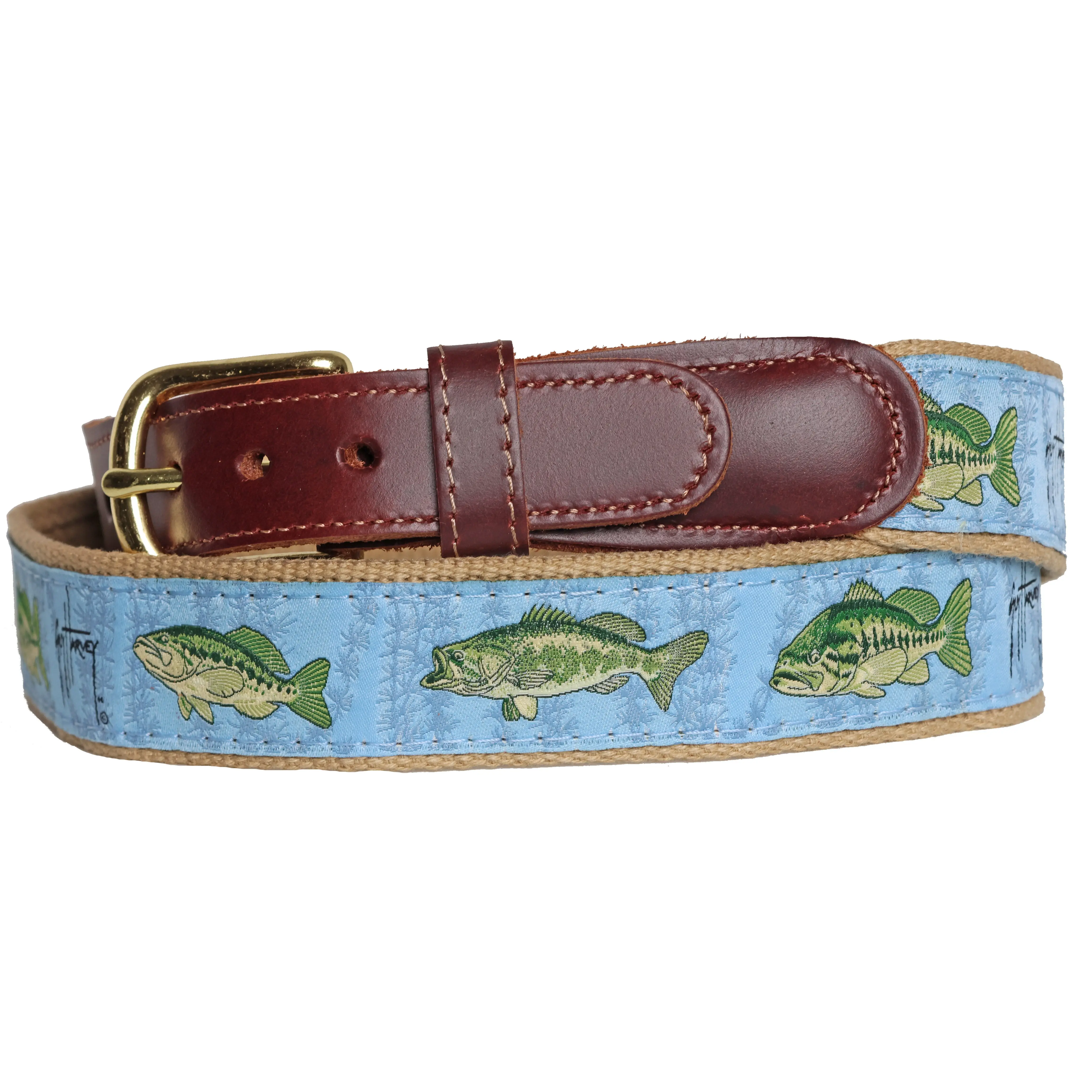 Guy Harvey Freshwater Largemouth Bass Leather Tab Belt