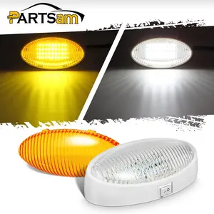 Partsam Oval LED RV Exterior Porch Utility Light with Switch 12v Replacement Light for RVs Boat Trailer Camper 5th Wheels White Base w/Snap-on Clear and Amber Lenses Surface Mount