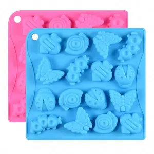 2pcs 16 Cavity Insect Silicone Molds Butterfly Snail Ladybug Bee Chocolate Candy Mold Crayon Wax Melt Mini Soap Mould Ice Cube Tray (random Colors)