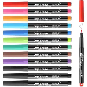 Dry Erase Markers Ultra Fine Tip,0.7mm Extra Fine Point,  Whiteboard Markers with Erasers,Assorted Colors, Low Odor,12 Count,70566
