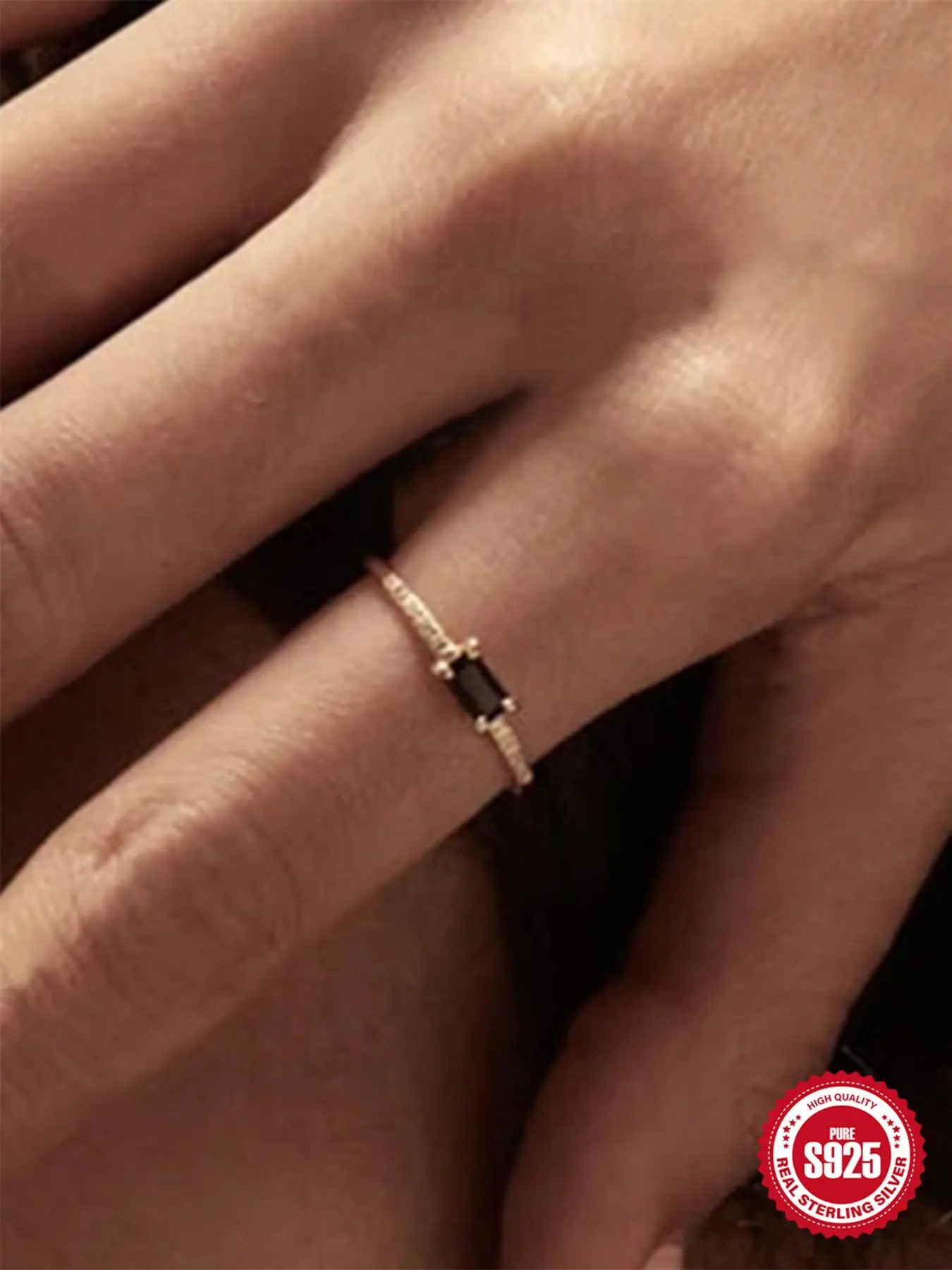 925 Sterling Silver Fashion Retro 925 Sterling Silver Black Synthetic Zirconia Ring, Anniversary Gift Engagement Wedding Ring Jewelry Gift for Women &