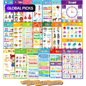 English Learning Theme Poster, 20pcs/set Cognitive Time Fruits Colours Animals Bodies Educational Wall Poster, Alphabet Wall Chart for Home Decor and Classroom Wall Decoration #GLOBAL PICKS