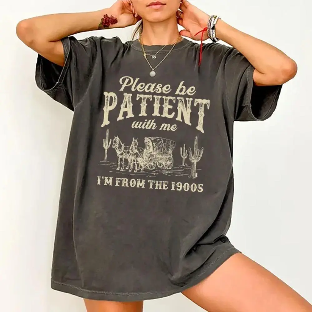 Women's Retro Western Graphic Tee - Soft and Smooth 100% Cotton Casual Shirt with a Relaxed Fit, Graphic Print, Round Neck, Seamless, Solid, Tshirt, Fabric, Lady, Casual T Shirts, Top, Lightweight Fold