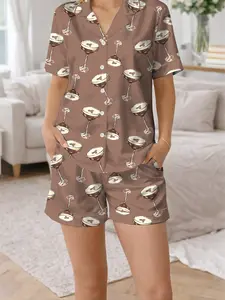 Espresso Martini Wedding Drink Coffee Pajama Set, Satin Printed Pajama Set, Silky Unisex Sleepwear with Fun Prints, Short & Long Option