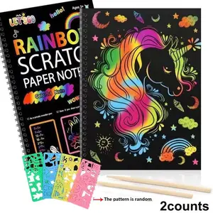 Rainbow Scratch Notebook, 1/2/3 Counts (1 Count with 10 Sheets) Handicraft Supplies Set Painted Paper, Kids Birthday Games Party Christmas Easter Activity Toys, 3-12 Years Old Boys Easter Gifts