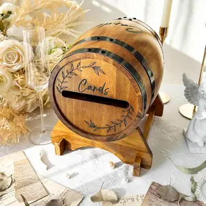 Wooden Wedding Card Box for Party with Base, Brown  Barrel  Card Box Holder for Cards Envelops and , Rustic Wedding Decor for Graduation  Shower Birthday Party