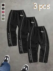 Men's Sporty Jogger Pants, Loose Fit Striped Design, Elastic Waist with Pockets, Casual Street Style, Suitable for All Seasons, Sports Jogging Wear