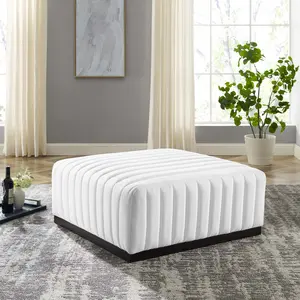 Modway Conjure Channel Tufted Upholstered Fabric Ottoman in Black White