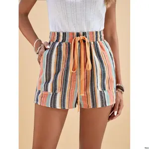 TravachicSummerBeachStripedDrawstringWaistSlantPocketShorts