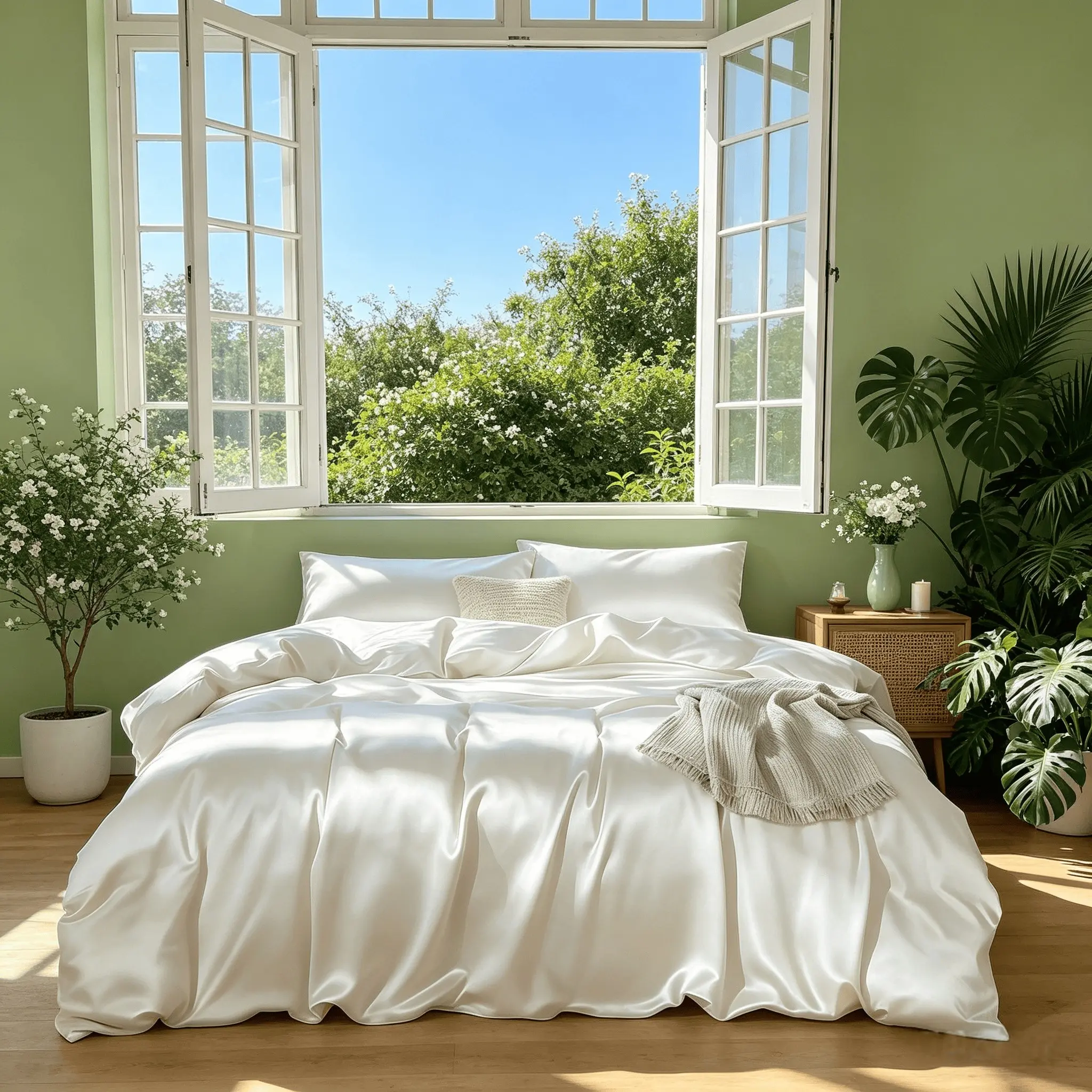 Luxury Satin Bedding Set, 3-Piece Suite with 90g Solid Duvet Cover and Two Pillowcases, Elegant Home Decor Bedroom Linen Set, Decorative Bedding Set, Breathable Duvet Set, Duvet Cover Sets