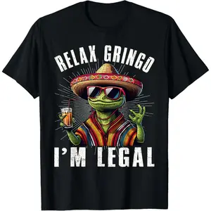 Unisex 'Gringo I'm Legal' Funny Mexican Lizard Graphic T-Shirt, Casual Round Neck Short Sleeve Tee in Heavyweight 220g Cotton Fabric