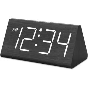 Wooden Digital  Clocks for Bedrooms - Electric Desk Clock with Large Numbers, USB Port, Loud  for Heavy Sleepers, Adjustable Volume, Dimmer, DST,  Decor Gifts, Adapter