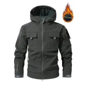 Men's Autumn & Winter Fleece Lined Thick Hooded Camo Jacket with Zip Front Closure Windproof Water Resistant Softshell Fabric for Running Hiking Cycling & Everyday Casual Wear