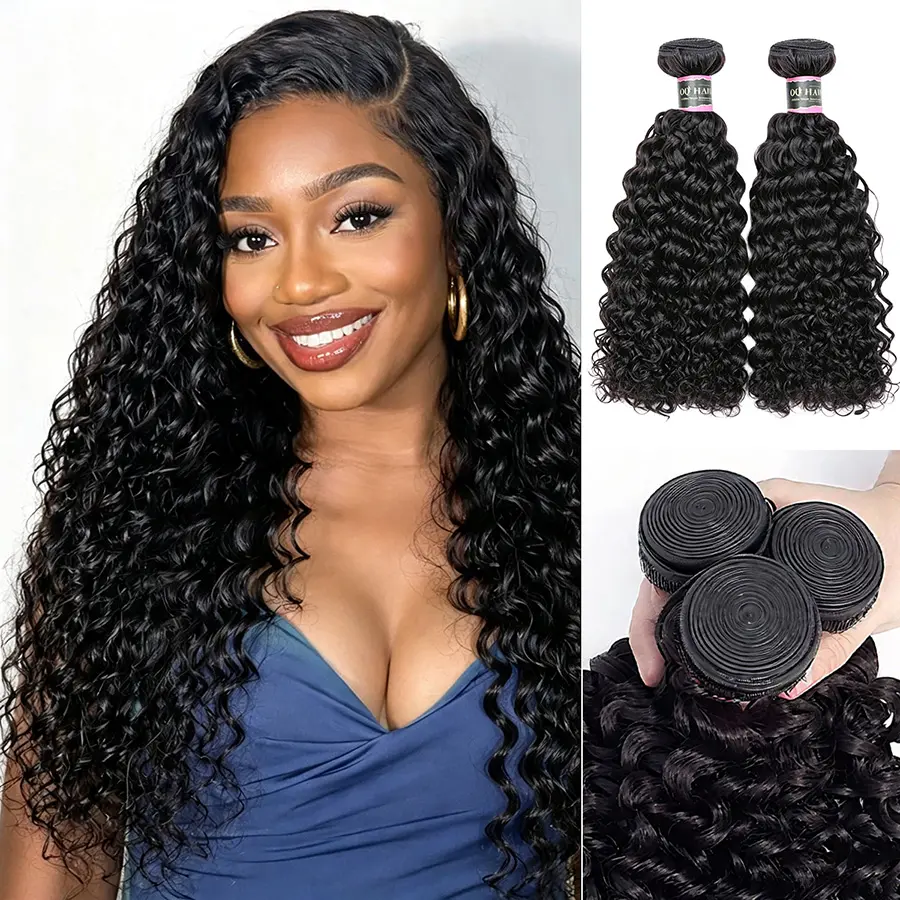 OQ HAIR Vacation Hair 12A Brazilian 100% Virgin Remy Human Hair Water Wave Bundles Sew In Quick Weave Ponytail Closure Extensions One-directional Cuticles-sleek, Tangle-resistant, and Re-wearable