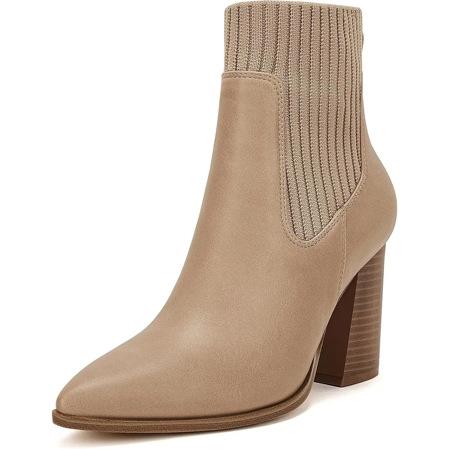 Coutgo Women's Ankle Boots Sock Booties Pointed Toe Chunky Stacked High Heel Knit Chelsea Winter Dress Booties Shoe Rubber Sole Comfortable Walking Shoes tiktokshopbacktoschool