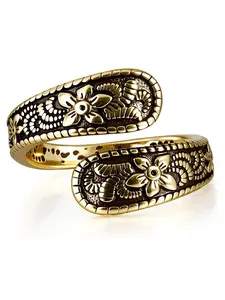 Vintage 14k and Silver Color Spoon Ring, Adjustable Carved Design for Women, Unique Boho Open Ring for Gifts, Vintage Rings