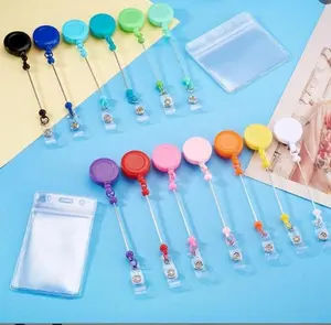 30pcs Beaded Badge Reel with Horizontal and Vertical Retractable Transparent Id Tag Bag Hanging Clip Suitable for Business Office Holiday Gifts