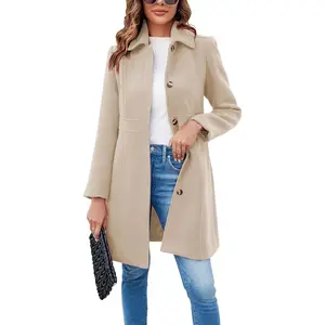 Women's Elegant Single Breasted Coat Long Sleeve Mid Winter Overcoat Work Office Pea Coat