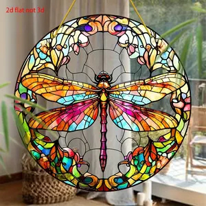 2D Flat Dragonfly Sun Catcher, Acrylic Round Sign Decor, Window Door Wall Hanging Decor, Birthday Gift for Women, New Home Gift Idea, Summer Garden Decor