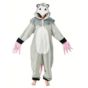 Cute Opossum Onesie Pajamas Adult Halloween Cosplay Christmas Novelty Nightwear Carnival Costume Fit Animal  Womenswear Pockets Winter Polyester