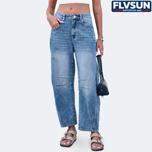 Flvsun-Women's Jeans Women Wide Leg Cropped Jeans Y2k Mid Rise Baggy Jeans Boyfriend Denim Pants Harem Pants