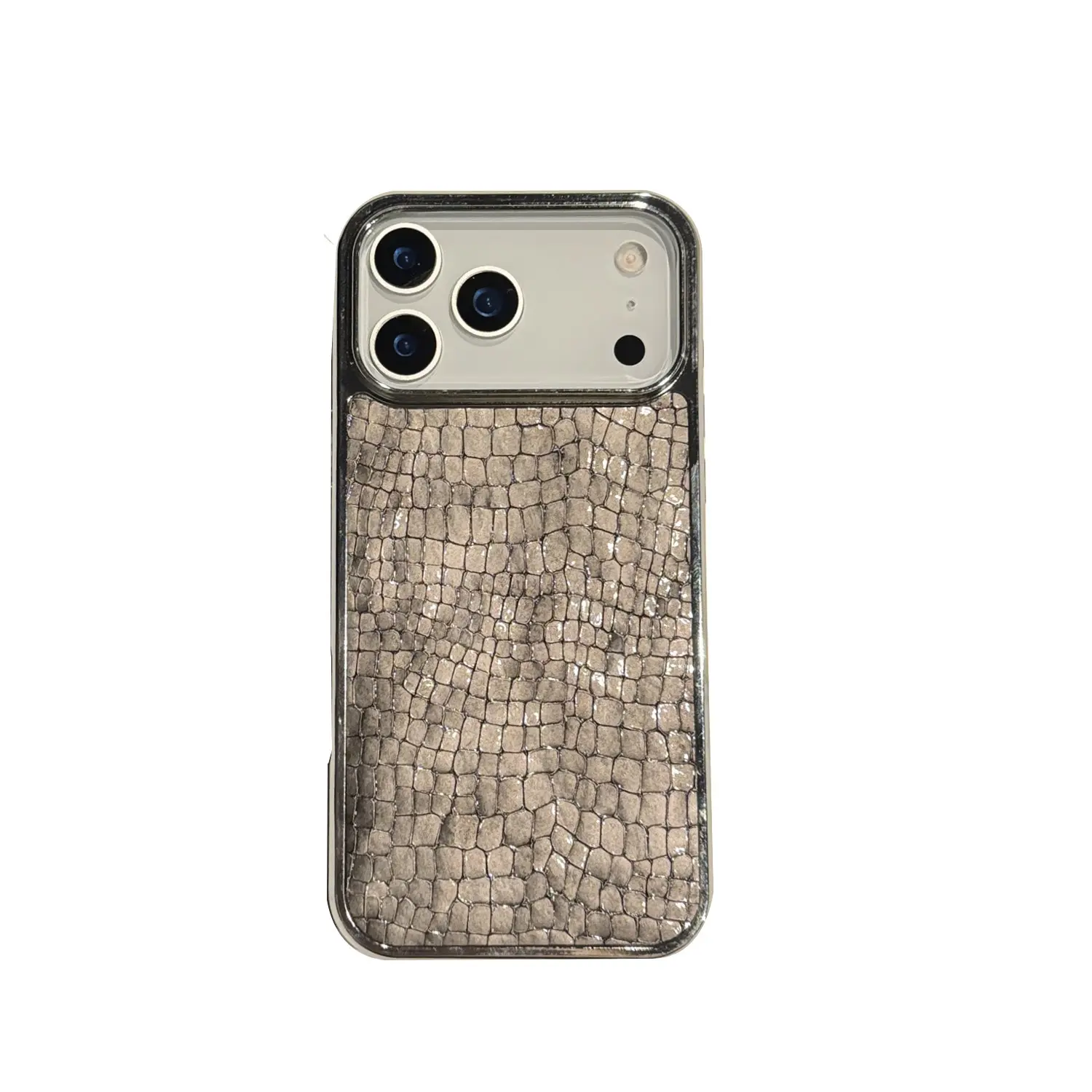Metallic Crocodile Texture Split Large Camera Window Shockproof Phone Case For iPhone14/15/16/17 Pro