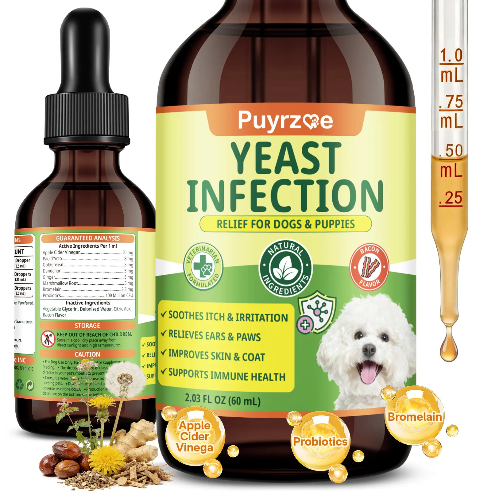 Dog Yeast Infection Relief, 60ml – Itchy Ears, Skin & Paws Support, Gut & Immune Health Boost, Seasonal Allergy Reduction, Reduces Irritation & Inflammation #SummerVibes #petlovers