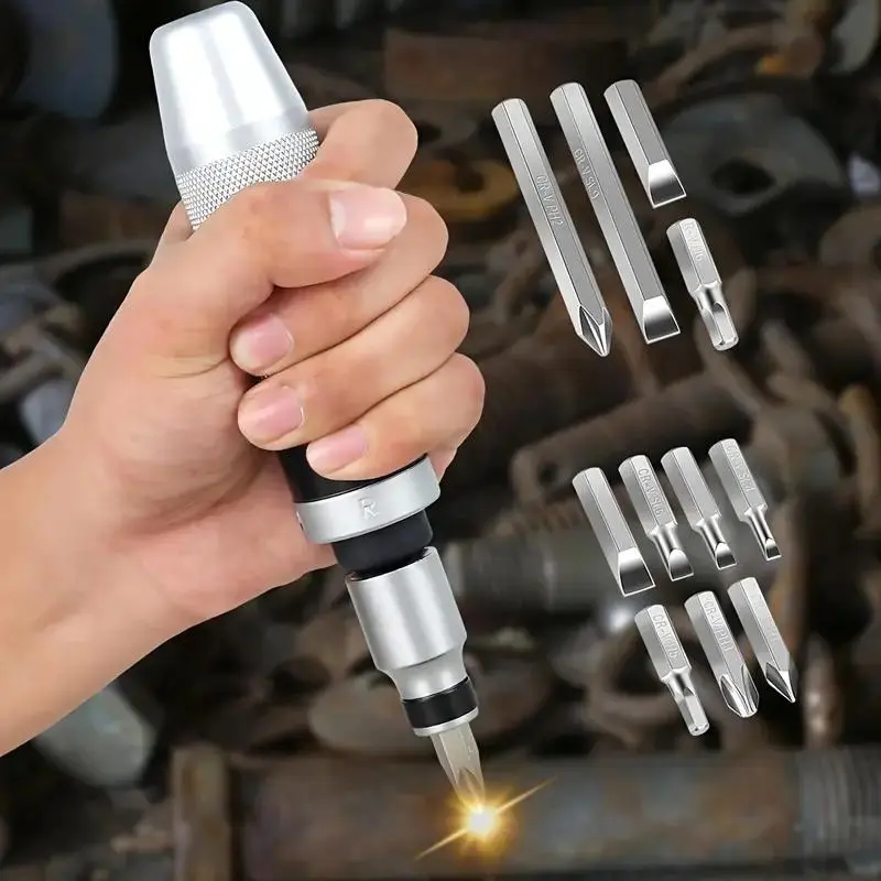 13-Piece Impact Screwdriver Set with Chisel Bits for Easy Repairs, Multifunctional Screw Extractor, Durable Metal Construction, Tool