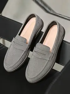 Men's Fashion Casual PU Velvet Leather Slip-On Flat Loafers, Simple Design Round Toe Shoes, Comfortable Business Style for Daily Wear