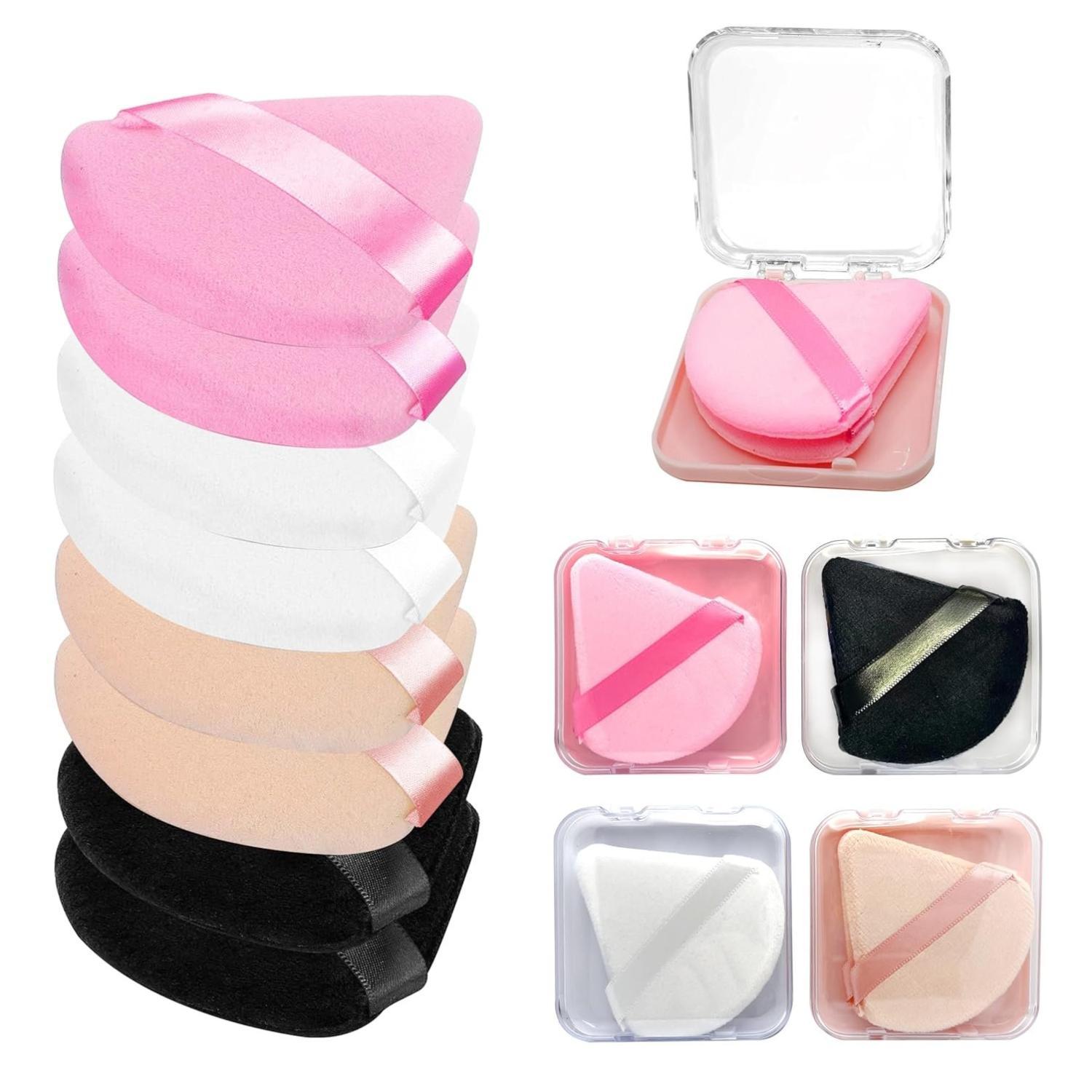 8 Pieces Triangle Powder Puff with 4 Travel Cases Soft Velour Makeup Sponge Blending Puff for Loose Powder and Foundation Beauty Tools