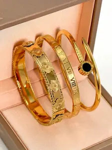 3-Piece Vintage Roman Numeral Bracelets, French Luxury Style, Waterproof Stainless Steel, Stackable, Perfect for Office and Dates, Fashionable Bangles, Multilayered Bangles